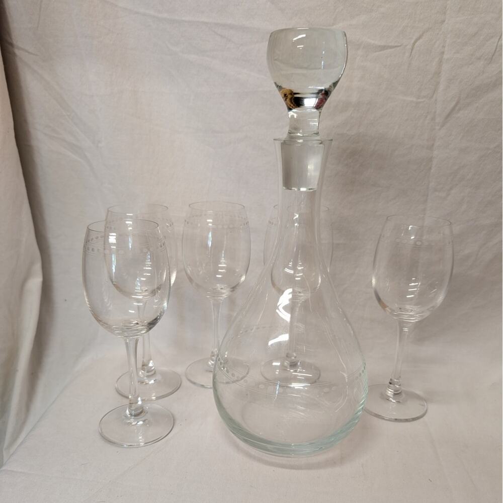 Cristal d'Arques-Durand Sterling Pattern Decanter and 5 Wine Glasses Set
